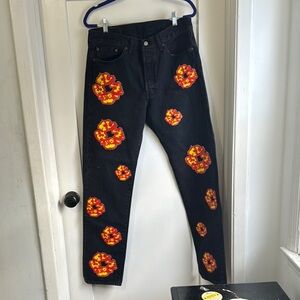 Levi's Relaxed Black Jeans with Red Floral Design